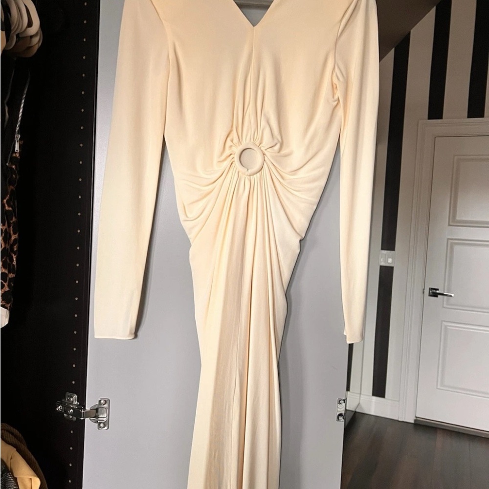MANGO capsule designer long sleeve gown.  Altered and closed v neck.